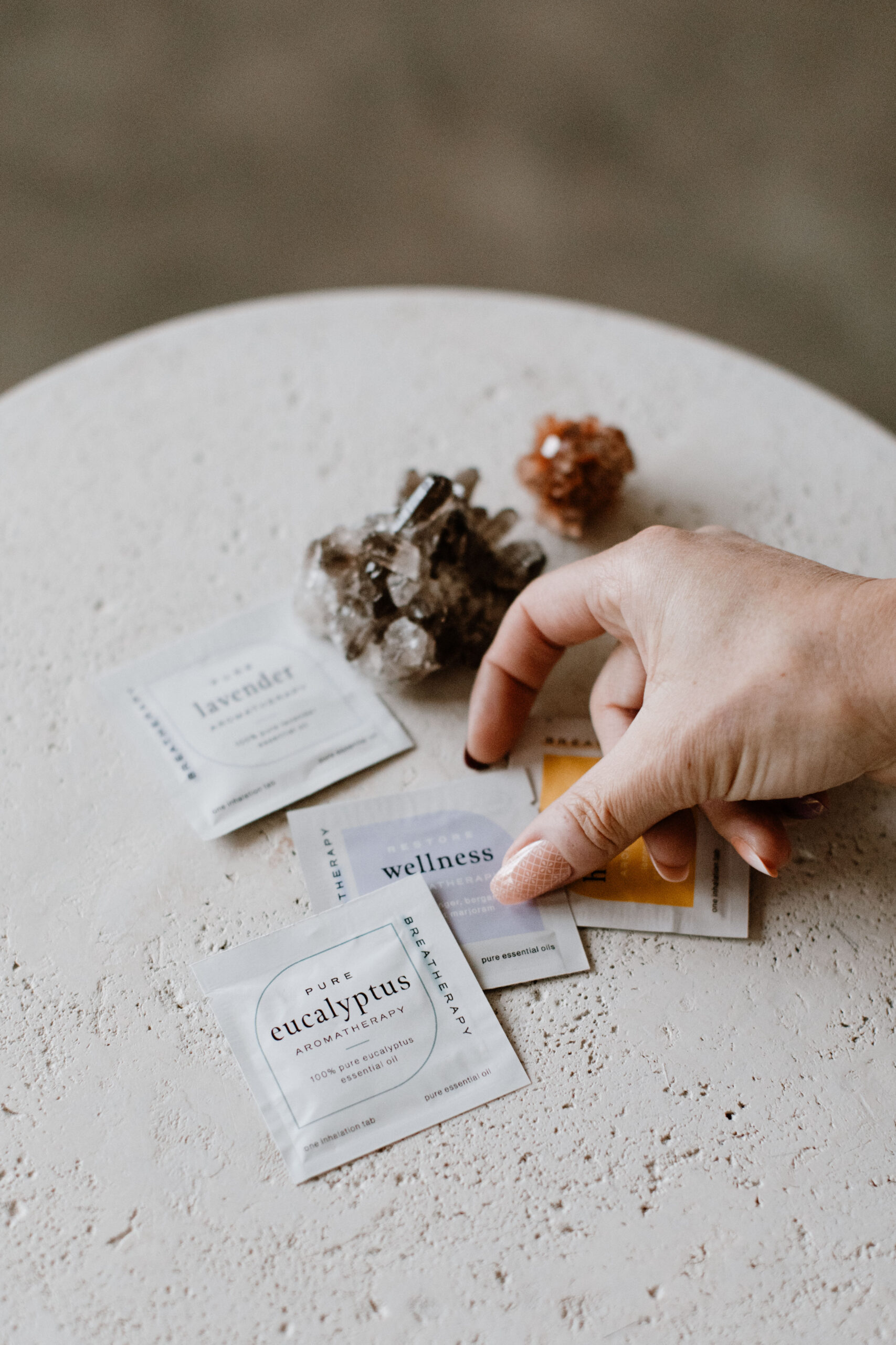 Woman reaches for Spravato treatment aromatherapy accompaniments